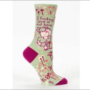 NWT Funny Women’s Crew Socks by Blue Q, “I Fukcing Love It Out Here”